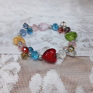 Art Glass Heart Bracelet Crystal Aura Beads Stretch Candy Heart Valentine